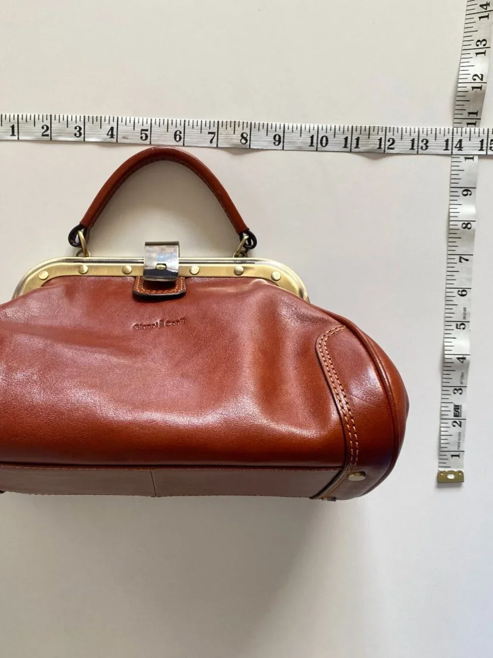 Gianni Conti Italian Leather Doctor Bag Satchel Crossbody Brown